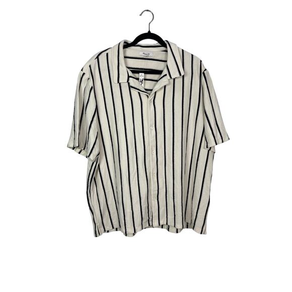 Madewell NWT Men’s Vintage Ivory Textured Stripe Knit Camp Collar Shirt size XL - Picture 2 of 9